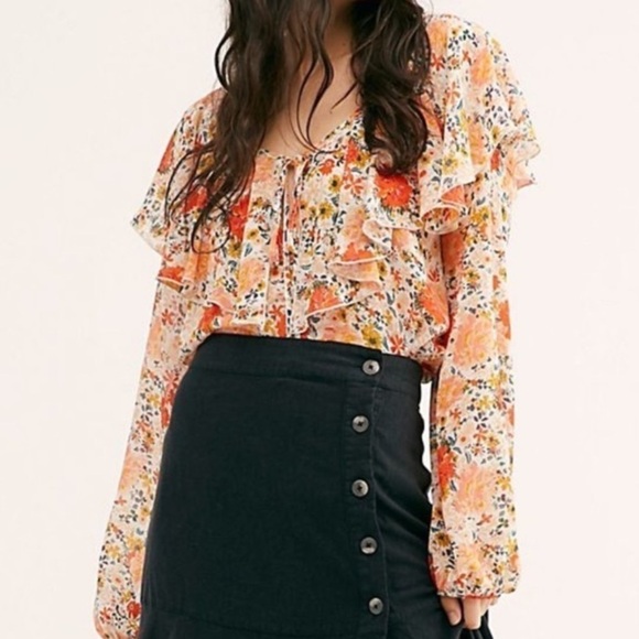 Free People Say It To Me Floral Bodysuit Long Sleeve Small Girly Feminine Boho - Picture 3 of 16